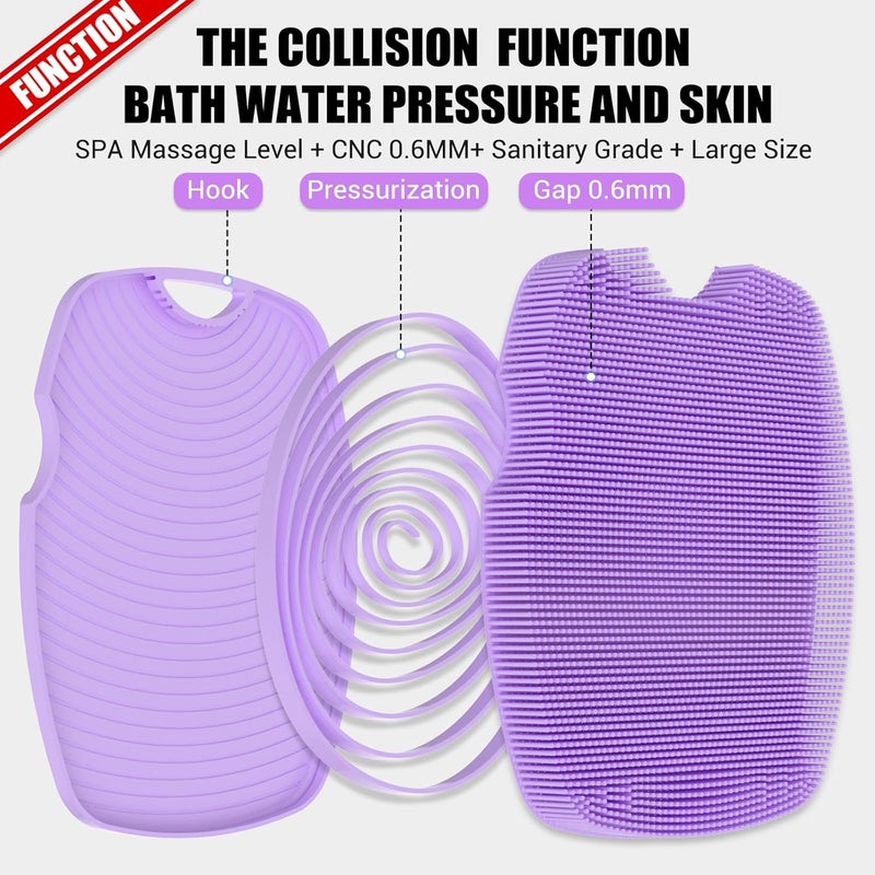canroom Silicone Body Scrubber - Anti Zinc Infused-Highly Elastic Bristles Exfoliating Body Scrubber for Shower Body,Cellulite Reduction,Blood Circulation - Purple - Image 5